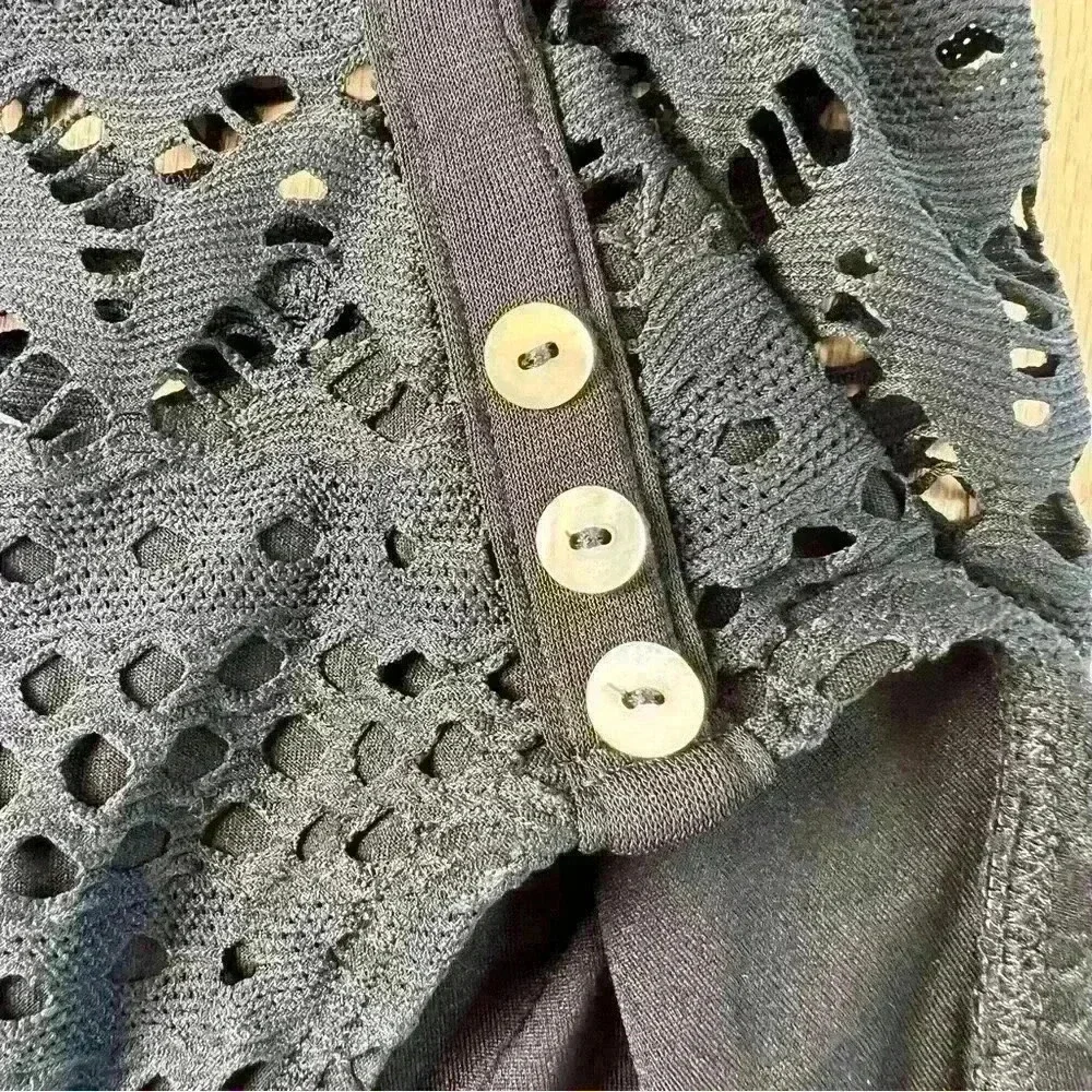 Robin Piccone Black Crochet Overlay One Piece with Button Detail Size 6 - Picture 12 of 13